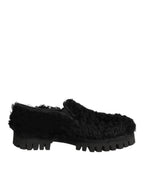 Dress Black Fur Leather Slippers Men Shoes