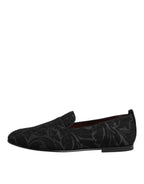 Black Brocade Loafers Slip On Men Dress Shoes