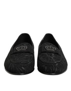 Black Brocade Crown Loafers Dress Shoes