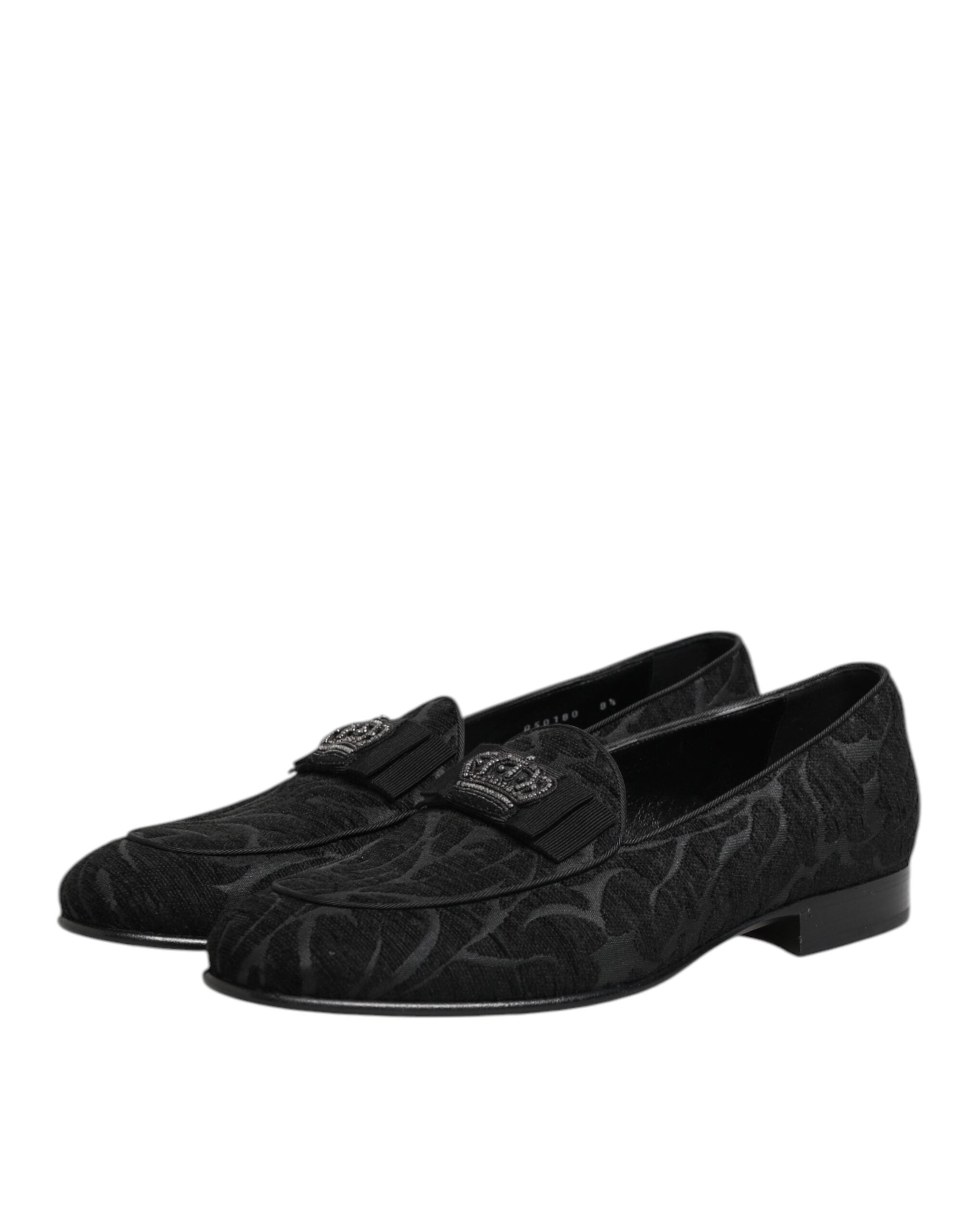 Black Brocade Crown Loafers Dress Shoes