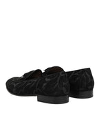 Black Brocade Crown Loafers Dress Shoes