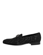 Black Brocade Crown Loafers Dress Shoes