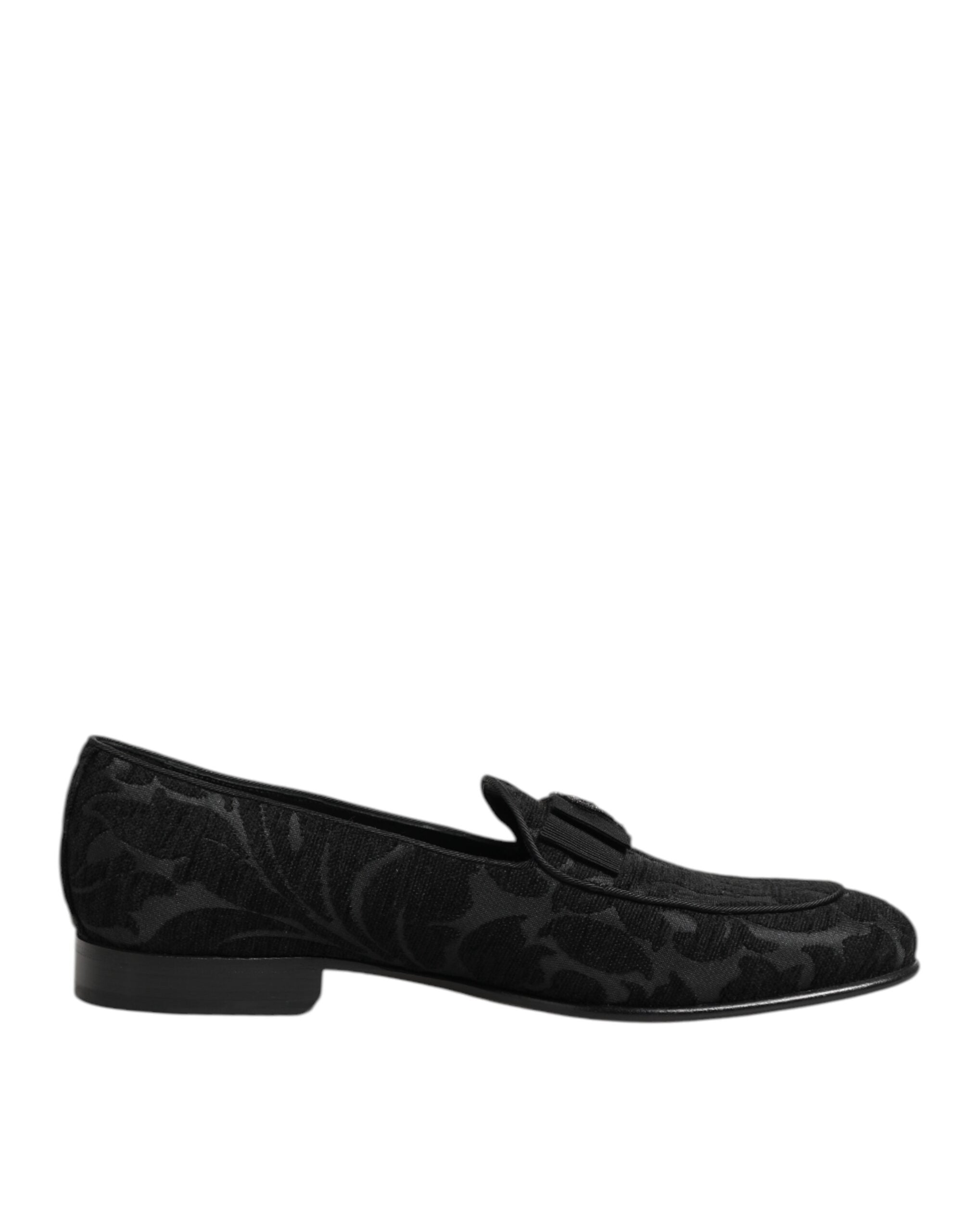 Black Brocade Crown Loafers Dress Shoes