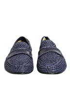Blue Woven Leather Slip On Loafers Men Shoes