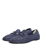 Blue Woven Leather Slip On Loafers Men Shoes