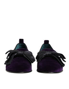 Purple Suede Cotton Bow Slip On Loafers Shoes