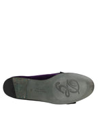 Purple Suede Cotton Bow Slip On Loafers Shoes