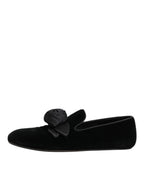 Black Suede Cotton Rose Slip On Loafers Shoes