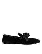 Black Suede Cotton Rose Slip On Loafers Shoes