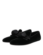Black Suede Cotton Rose Slip On Loafers Shoes