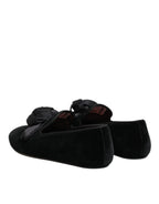 Black Suede Cotton Rose Slip On Loafers Shoes