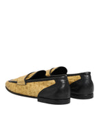 Yellow Black Leather Slip On Loafers Shoes