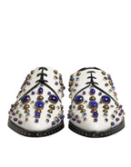 White Leather Crystals Embellished Dress Shoes