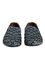 Blue Velvet Crystal Detailing Loafer Men Shoes