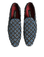 Blue Velvet Crystal Detailing Loafer Men Shoes