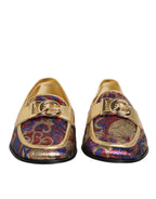 Multicolor Jacquard Gold DG Logo Loafer Shoes