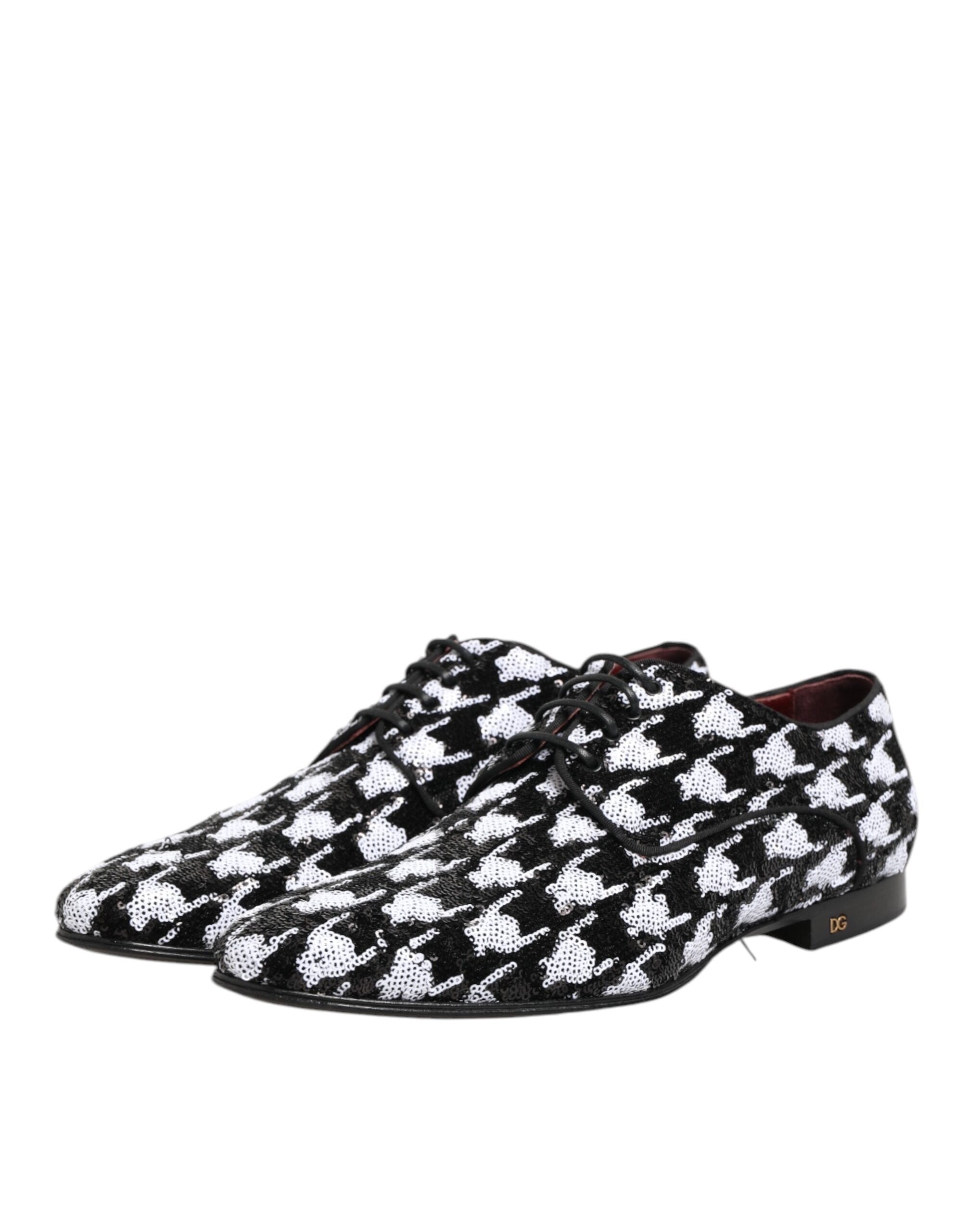 Dress Black White Sequined Lace Up Derby Shoes