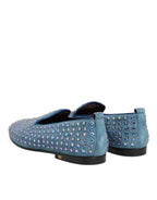 Blue Suede Studded Dress Men Loafers Shoes