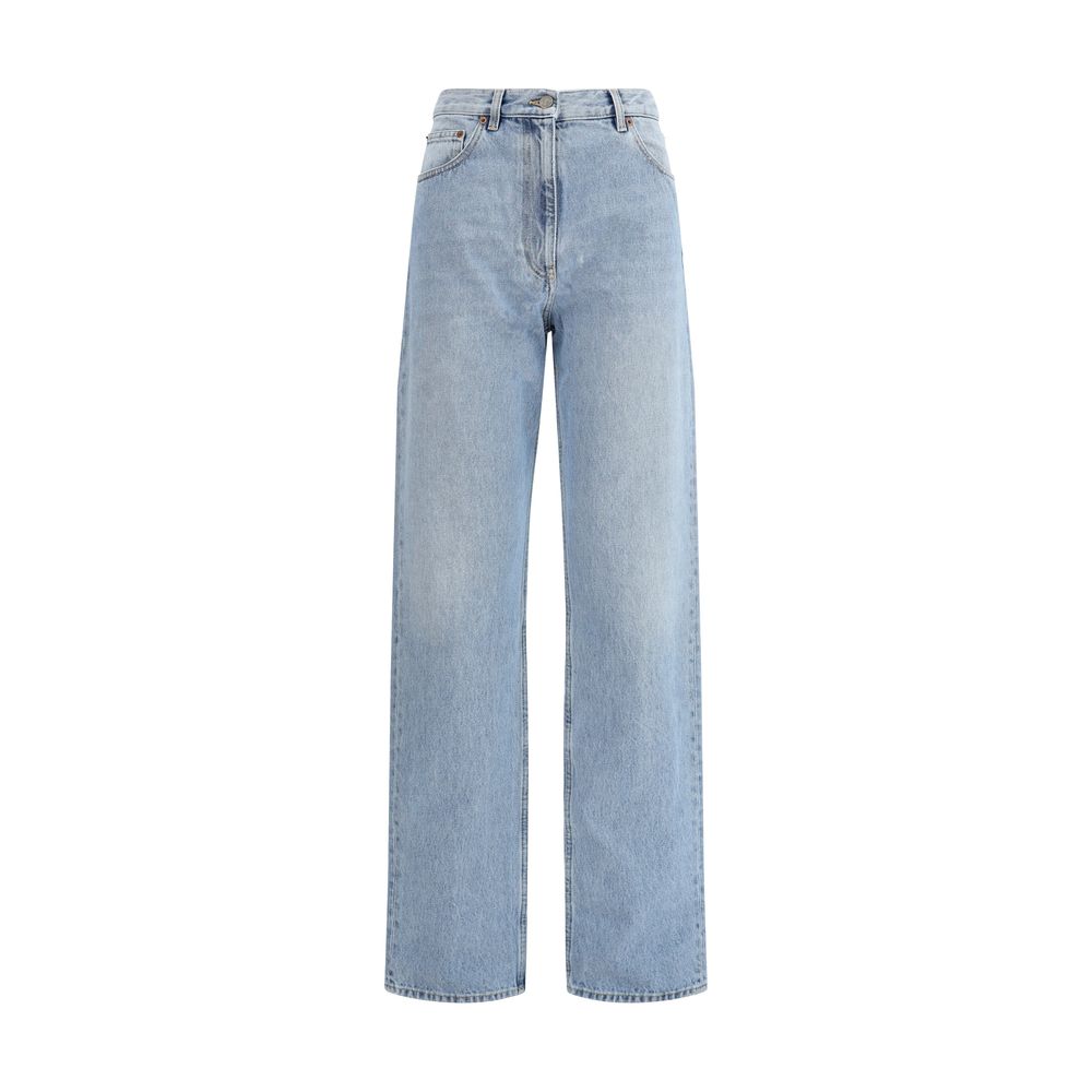 Blue Cotton High-Waisted Jean