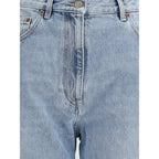 Blue Cotton High-Waisted Jean