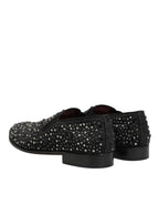 Black Suede Crystal Embellished Loafer Shoes