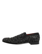 Black Suede Crystal Embellished Loafer Shoes