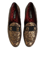 Gold Sequined Slip On Loafers Men Dress Shoes