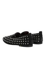 Black Crystal Embellished Loafers Dress Shoes
