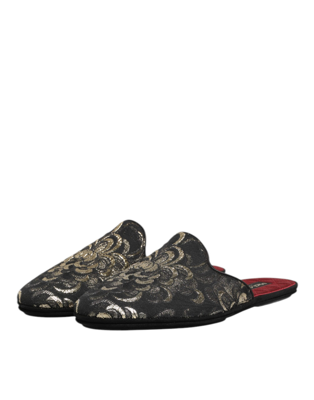 Black Floral Jacquard Slides Slippers Shoes