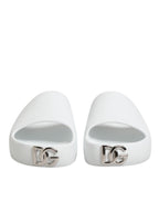White Logo Slides Sandals Men Beachwear Shoes