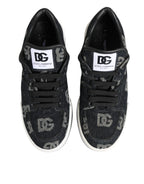 Blue Cotton Denim Logo Low Top Sneakers Shoes