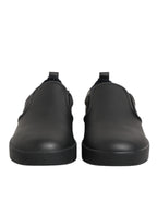 Black Leather Low Top Slip On Sneakers Shoes