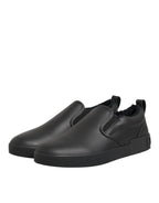 Black Leather Low Top Slip On Sneakers Shoes