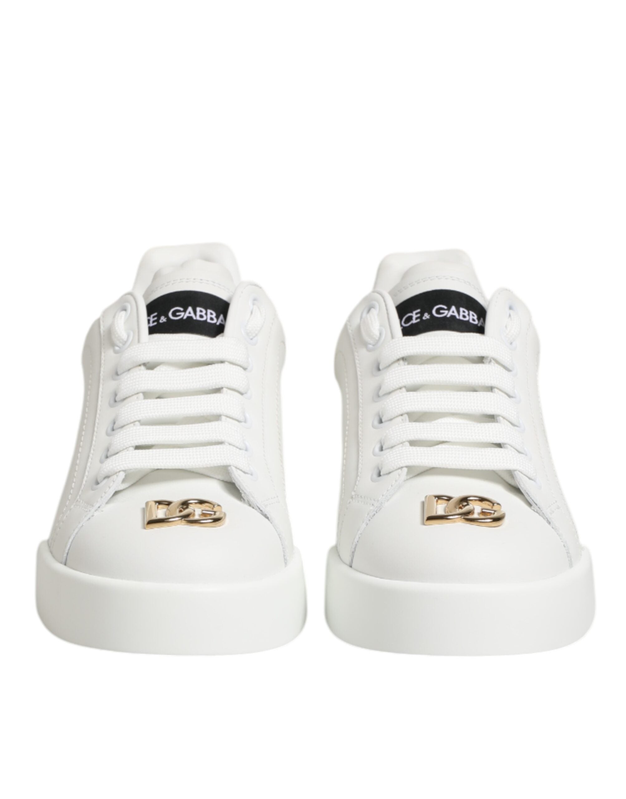 White DG Leather Low Top Sneakers Shoes