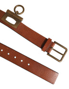 Brown Leather Side Rings Brass Buckle Belt