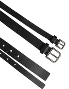 Black Double Strap Leather Buckle Men Belt