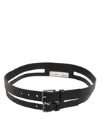 Black Double Strap Leather Buckle Men Belt