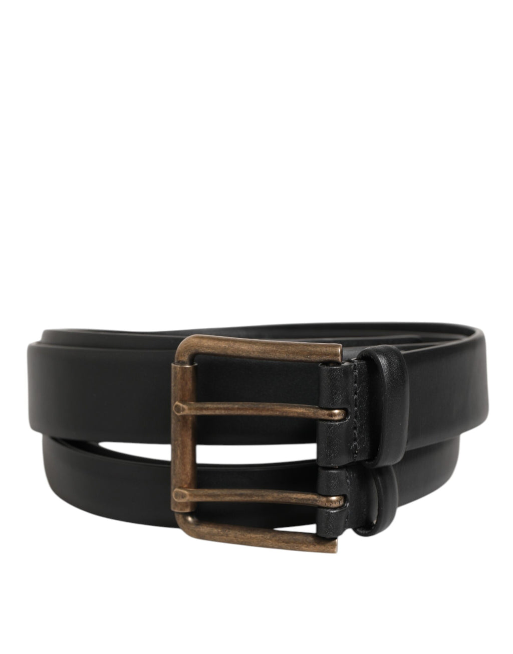 Black Double Strap Leather Brass Buckle Belt