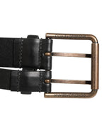 Black Double Strap Leather Brass Buckle Belt