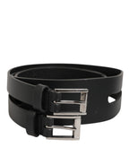 Black Double Strap Leather Silver Buckle Belt