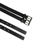 Black Double Strap Leather Silver Buckle Belt