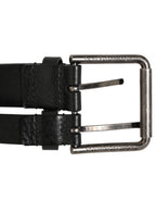 Black Double Strap Leather Silver Buckle Belt