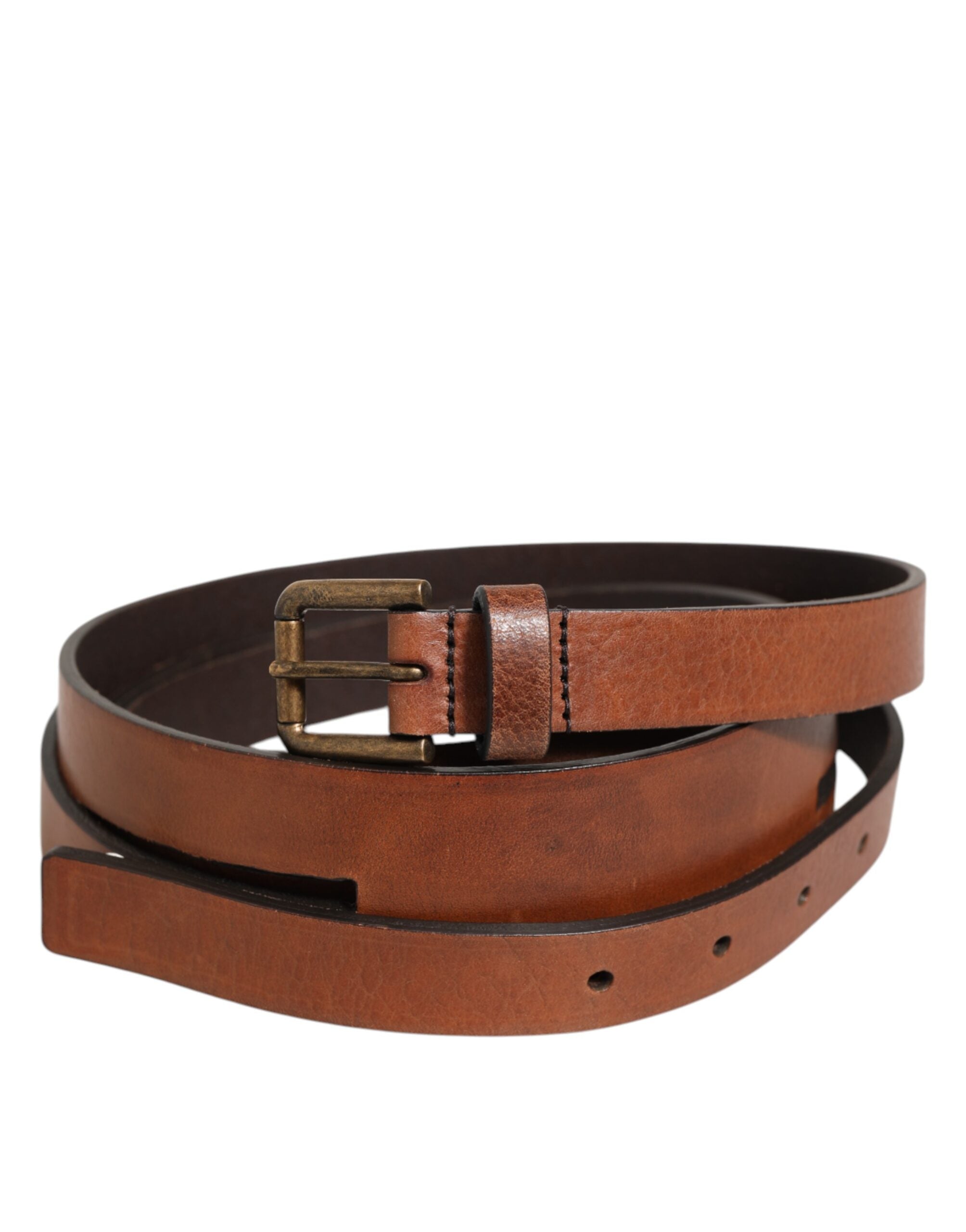 Brown Double Strap Leather Gold Buckle Belt