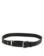 Black Leather Classic Metal Logo Buckle Belt