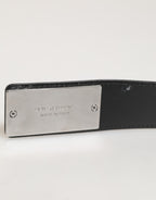 Black Leather Classic Metal Logo Buckle Belt