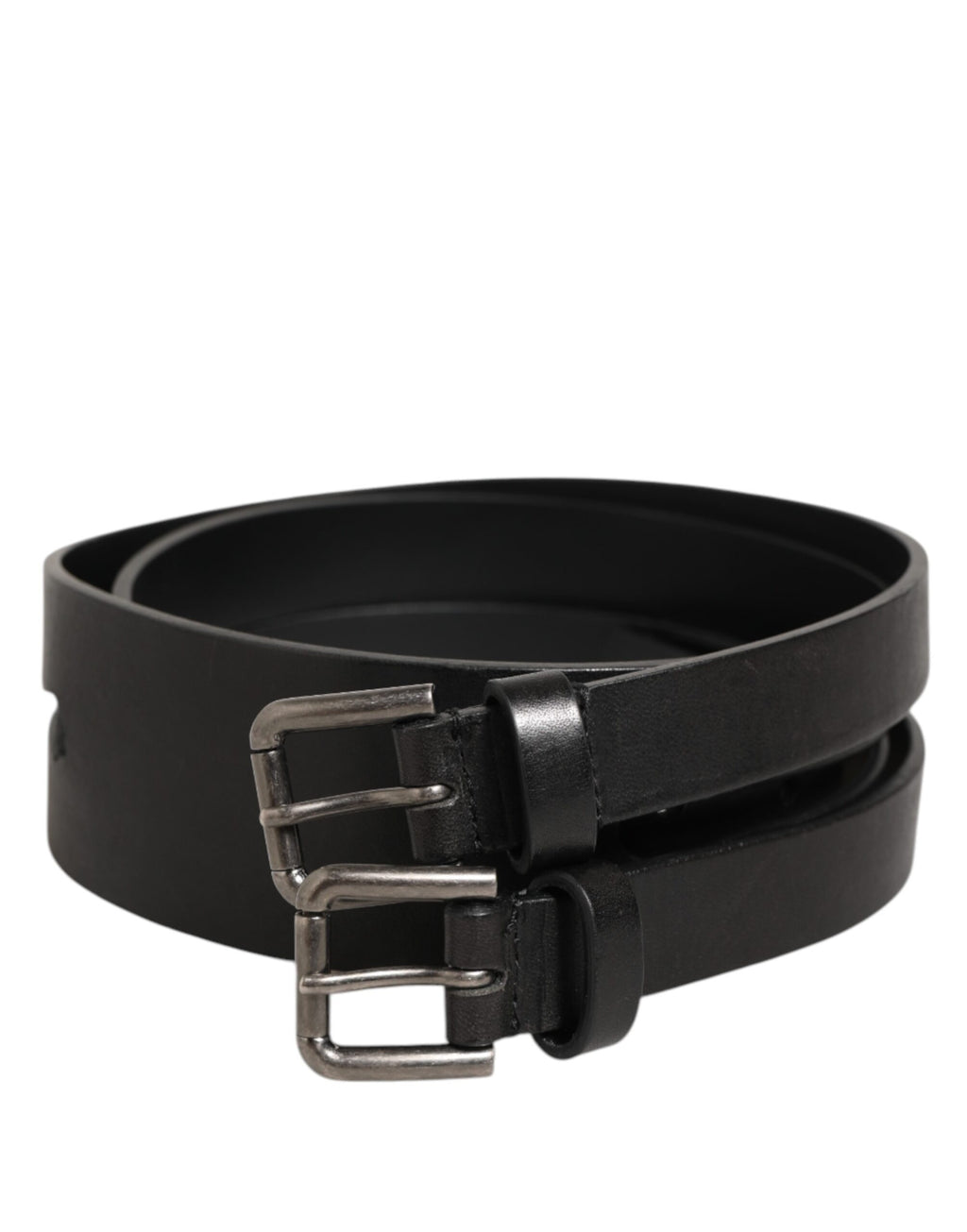 Black Double Strap Leather Silver Buckle Belt
