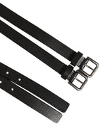 Black Double Strap Leather Silver Buckle Belt