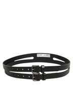 Black Double Strap Leather Silver Buckle Belt
