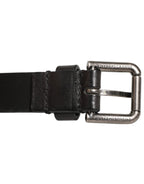 Black Double Strap Leather Silver Buckle Belt