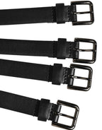Black Leather 4-Strap Metal Multi-Buckle Belt